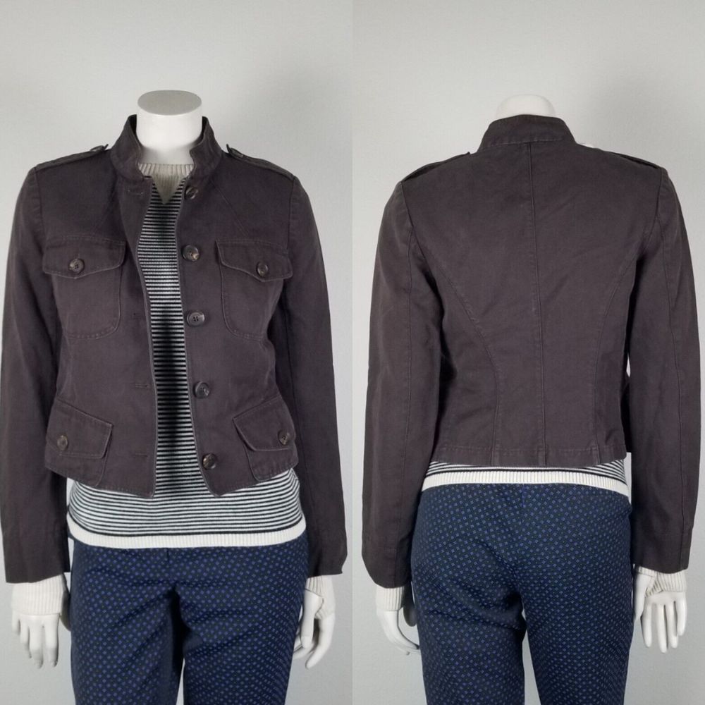 Philippe Adec Paris Vintage Y2K Cropped Brown Military Canvas Jacket Size Small